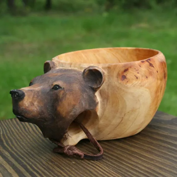 

Animal woodcarving water cup Wooden mug Animal statue wooden coffee mug, As pictures