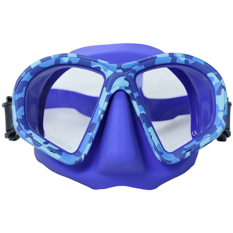 

Factory OEM ODM Fashionable Design Silicone Low Volume Snorkeling Camouflage Color Adult Mask Half Face Freediving Mask, Customized color supported