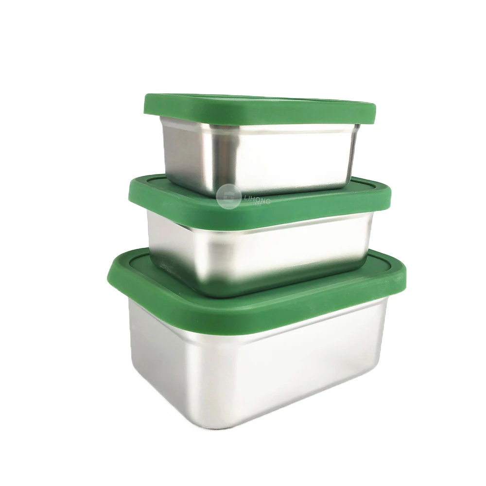 

Lihong Stainless Steel food storage Food grade Container bento lunch Box with Silicone lid