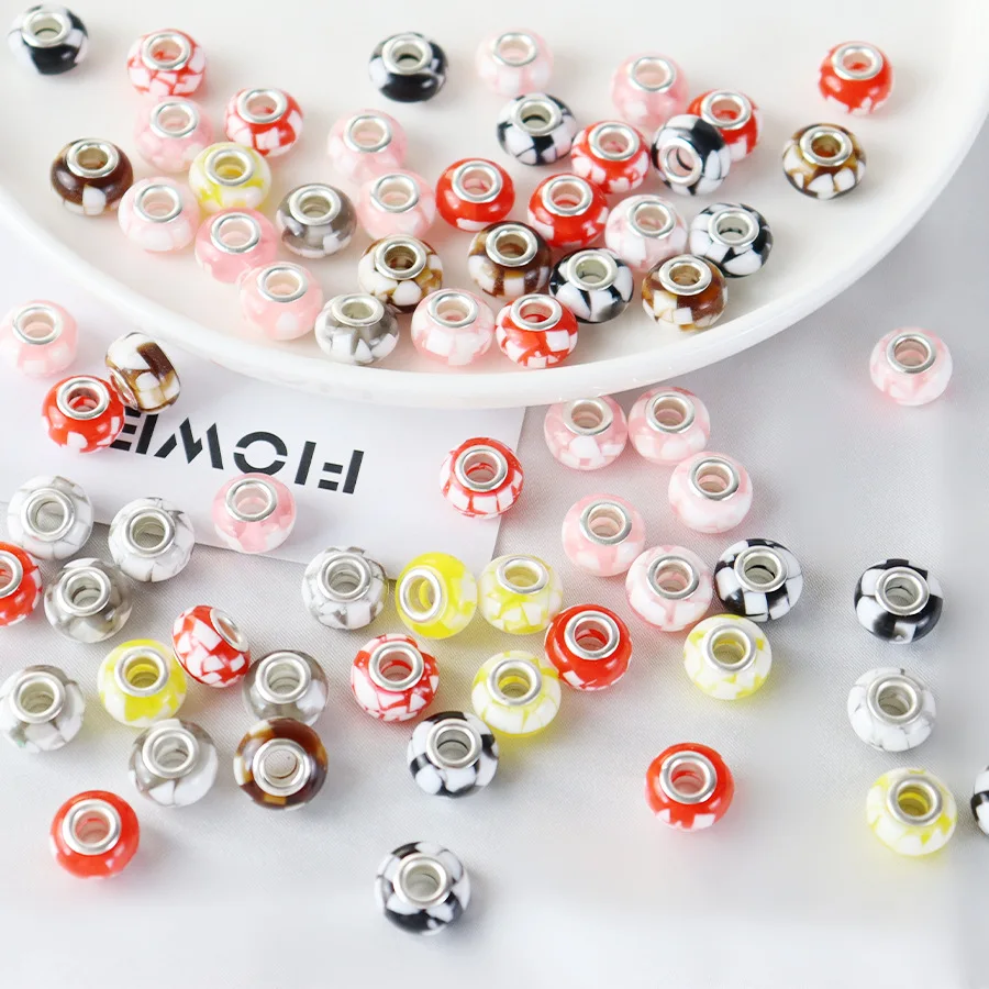 

Wholesale 14MM Mixed Resin Bulk Beads European Bracelet Charms Murano Large Hole Resin Beads for Jewelry Making
