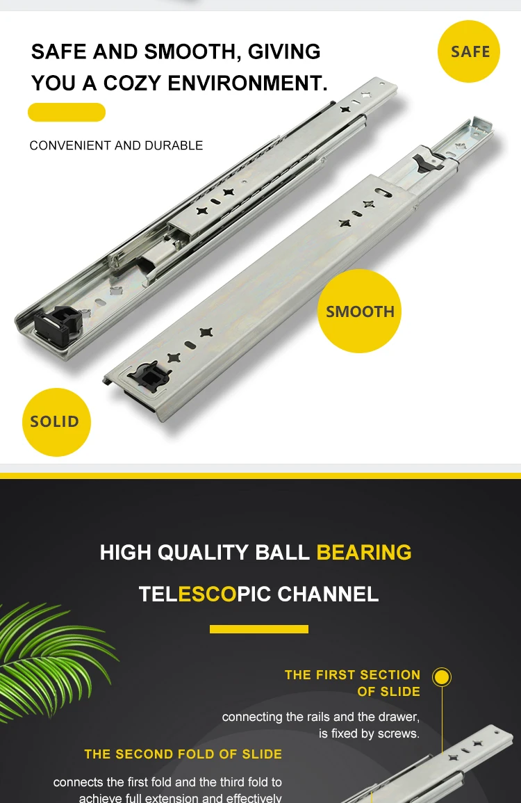 Runners Ball Bearing Locking Full Extension 100kgs Loaded 3 Fold  Rail 1000mm Heavy Duty Drawer Slide