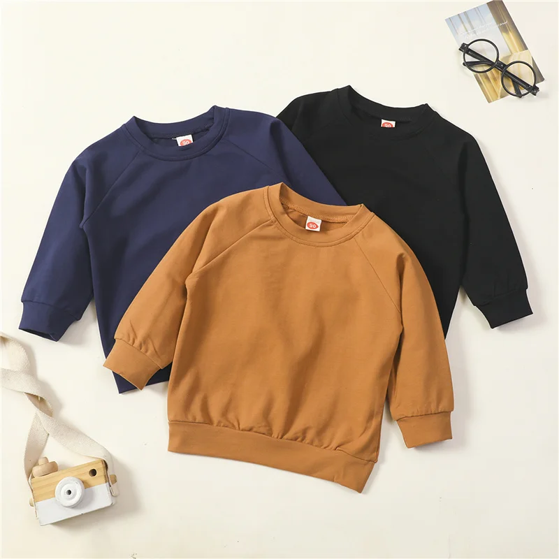 

Autumn Baby Infant Clothes Casual Solid Color Long Sleeve O-Neck Knitted Cotton Toddler Boys Sweatshirts, Photo showed and customized color