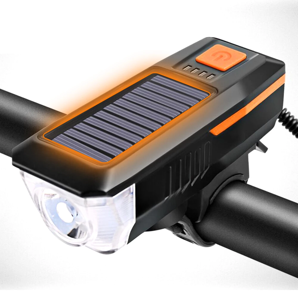 

High Waterproof Outdoor Night Riding Bike Accessories Front Handlebar USB Rechargeable Led Bicycle Light With Alarm Belling, Blue/red/green/orrange