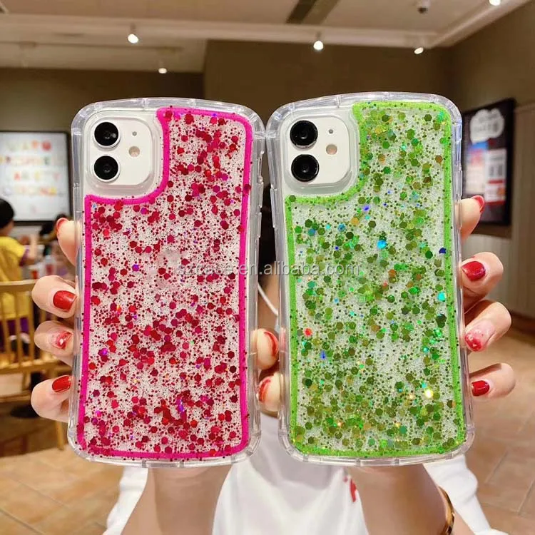 

Amazon Airbag Glitter Color Transparent Hard Acrylic Dripping Glue Mobile Phone Cover Case For OPPO A91 F15 A9 2020 A3S A5S
