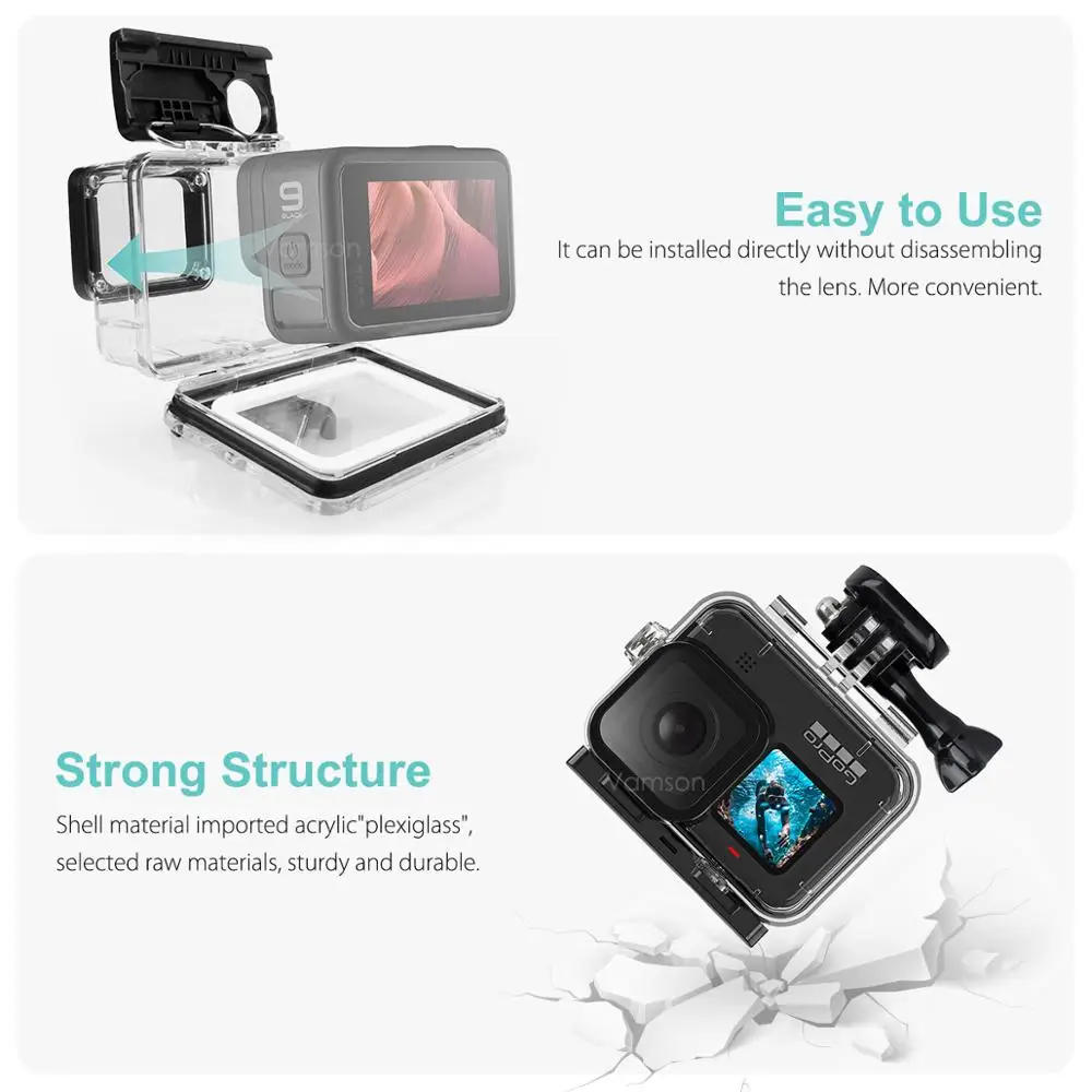 Waterproof Housing Case for Gopro Hero 9 Black Protective Case Shell with Bracket Accessories for Gopro Hero 9 Action Camera