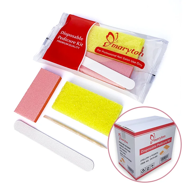 

US Free Shipping 200Sets/Case Professional Nail Tools 4 Pcs Manicure Kit Pedicure Set For Nail Beauty Salon, Yellow