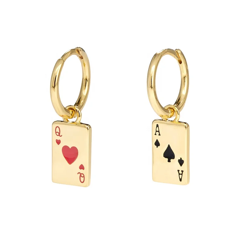 

Gemnel ace of spades huggie queen hearts hoop enamel charm 925 silver unique earring