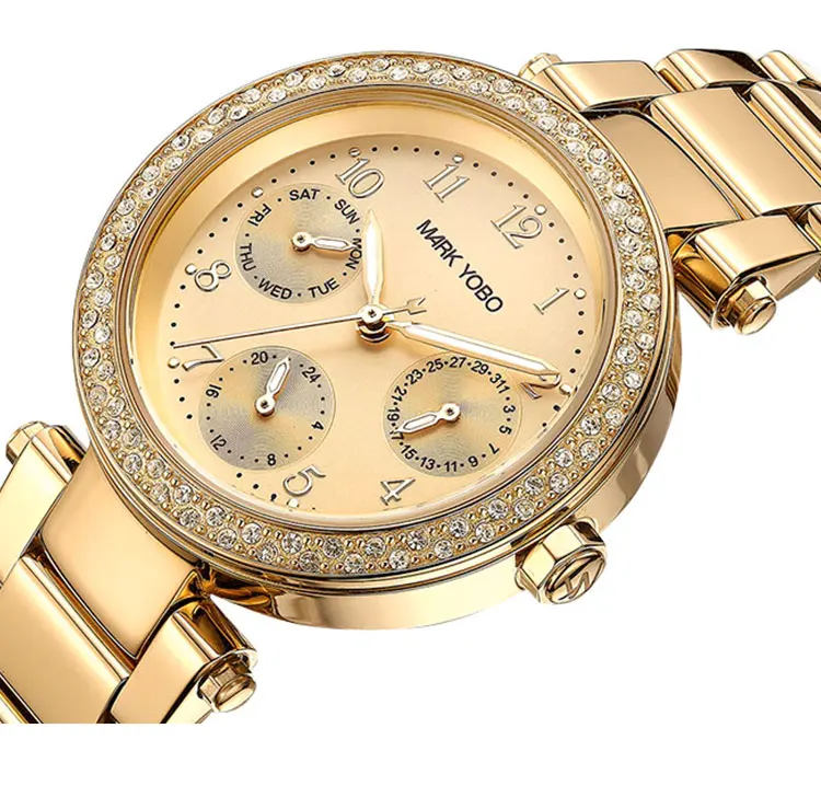 

Wristwatch Popular Luxury Crystal Ladies Watch Fashion Steel Gold Quartz Watches Female Stainless Steel Watches Women Wrist, Customized colors