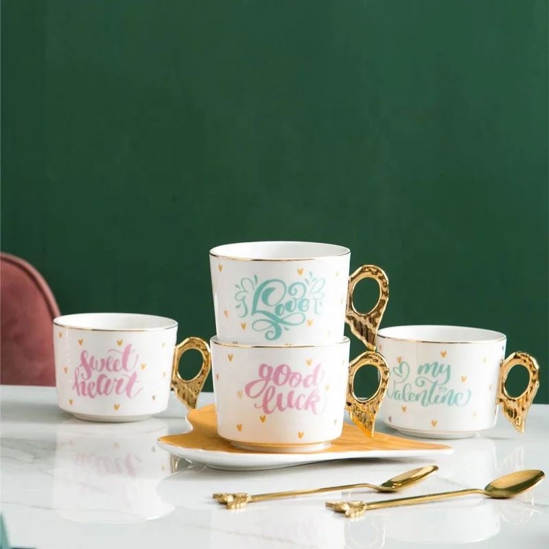 

Creative Angel Wings Gilded Handle Cute Gift Tea Cup Coffee Cup Saucer