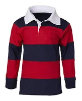 

100% Cotton Wide Striped Long Sleeve Rugby Ribbed Knit Collar Polo Shirt