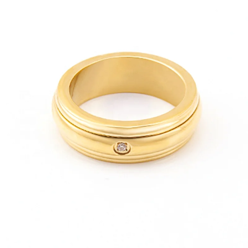

Exquisite simple round ring stainless steel zircon adjustable eternal classic couple finger ring