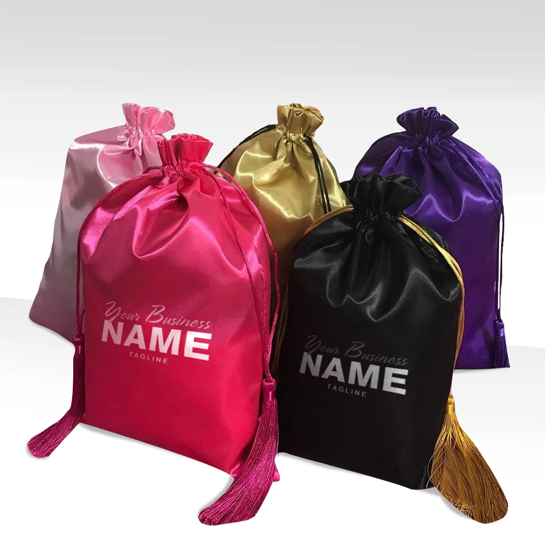 

Nusface Custom Size Drawstring Satin Hair Extension Packaging Bags with Tassels,hair bundle packaging box and bags