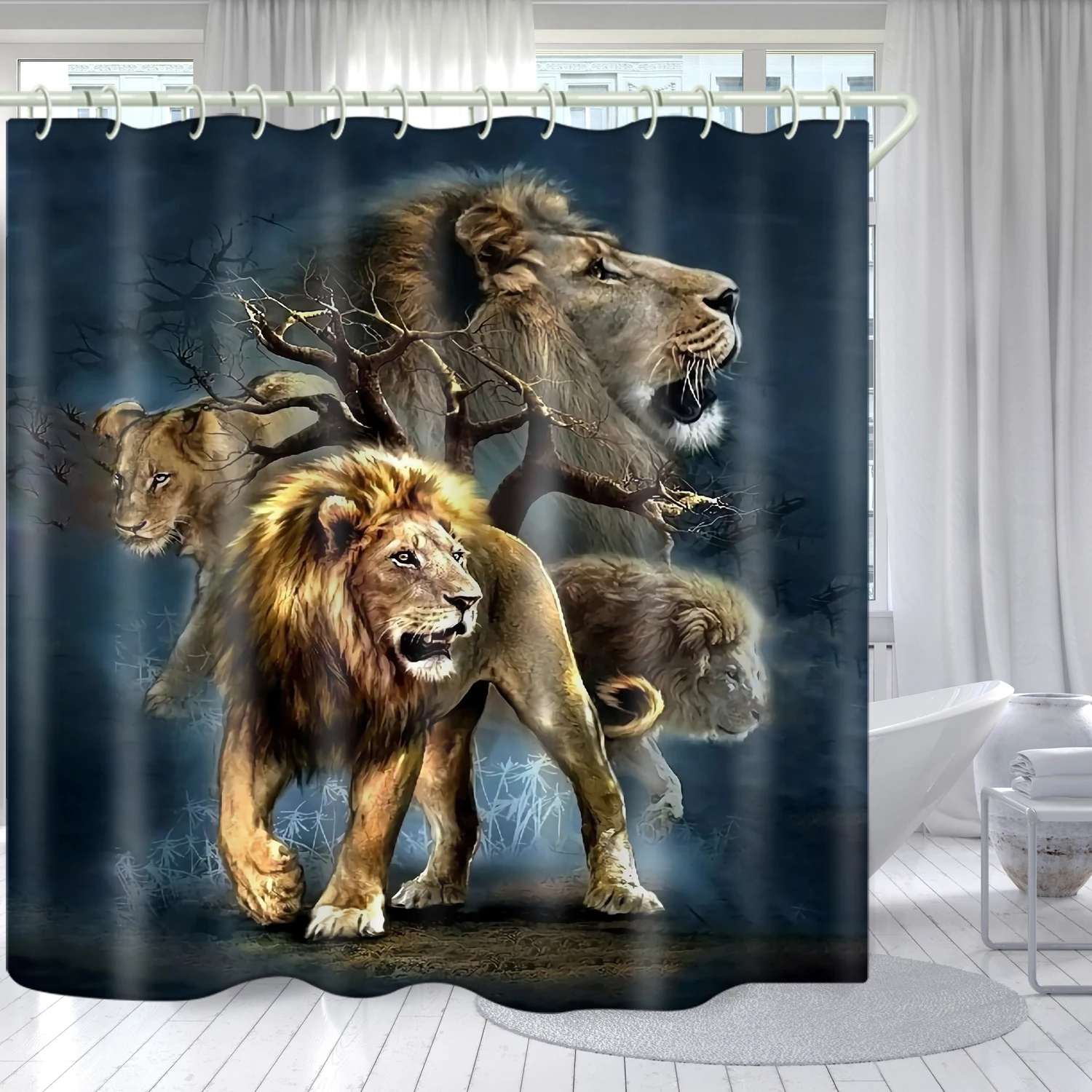 

Domineering lion decoration waterproof and mildew proof 100% polyester shower curtain partition toilet bathroom curtain, Picture