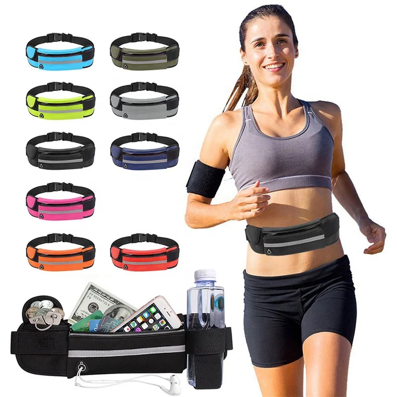 

Fashion reflection waist bags phone belt bum fanny pack gym sport women ladies running belt with water bottle holder