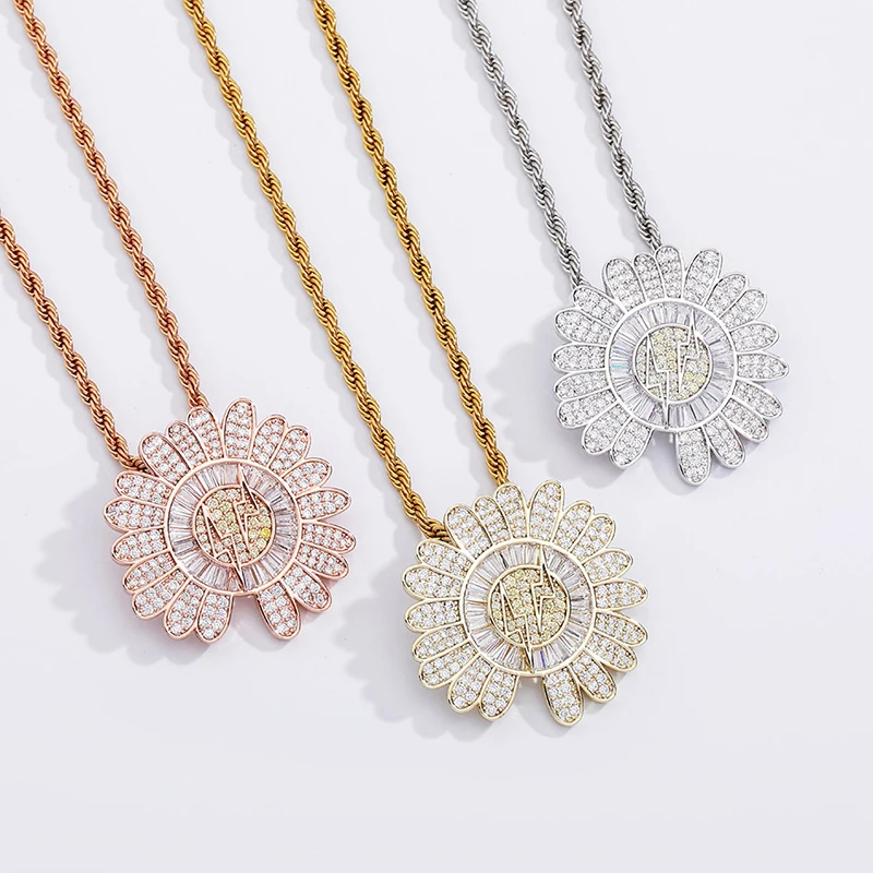 

Blues RTS Full baguette cubic Zircon gold silver rose gold Couple Personality daisy Necklace