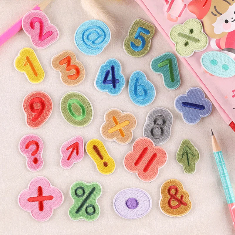 

cute small 2.5cm 1 inch 0-9 number math operator design self-adhesive backing embroidery patches stickers
