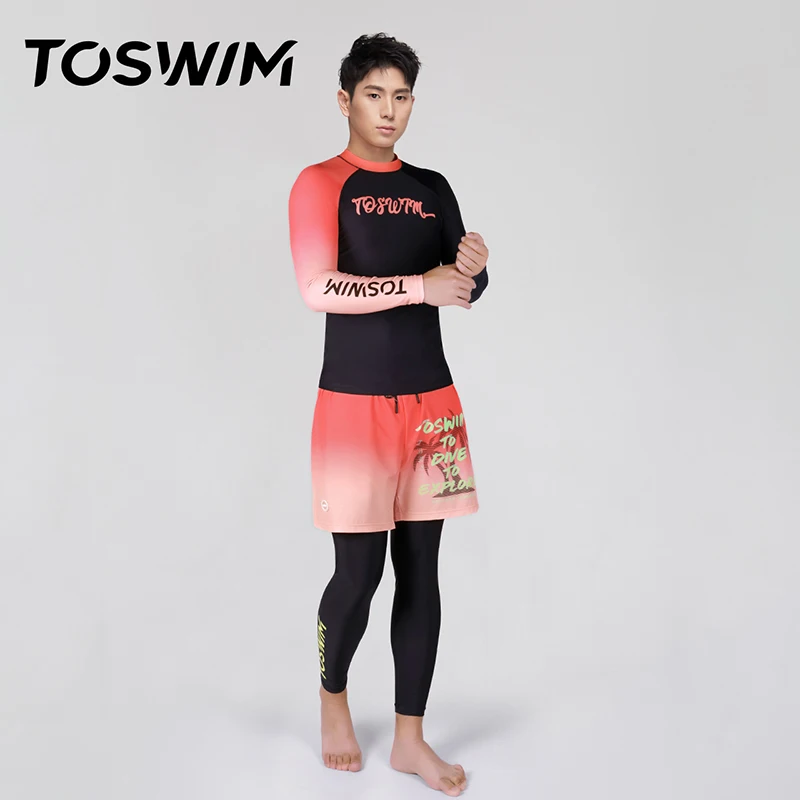 

TOSWIM two piece long sleeve swimsuit beachwear for men, Black