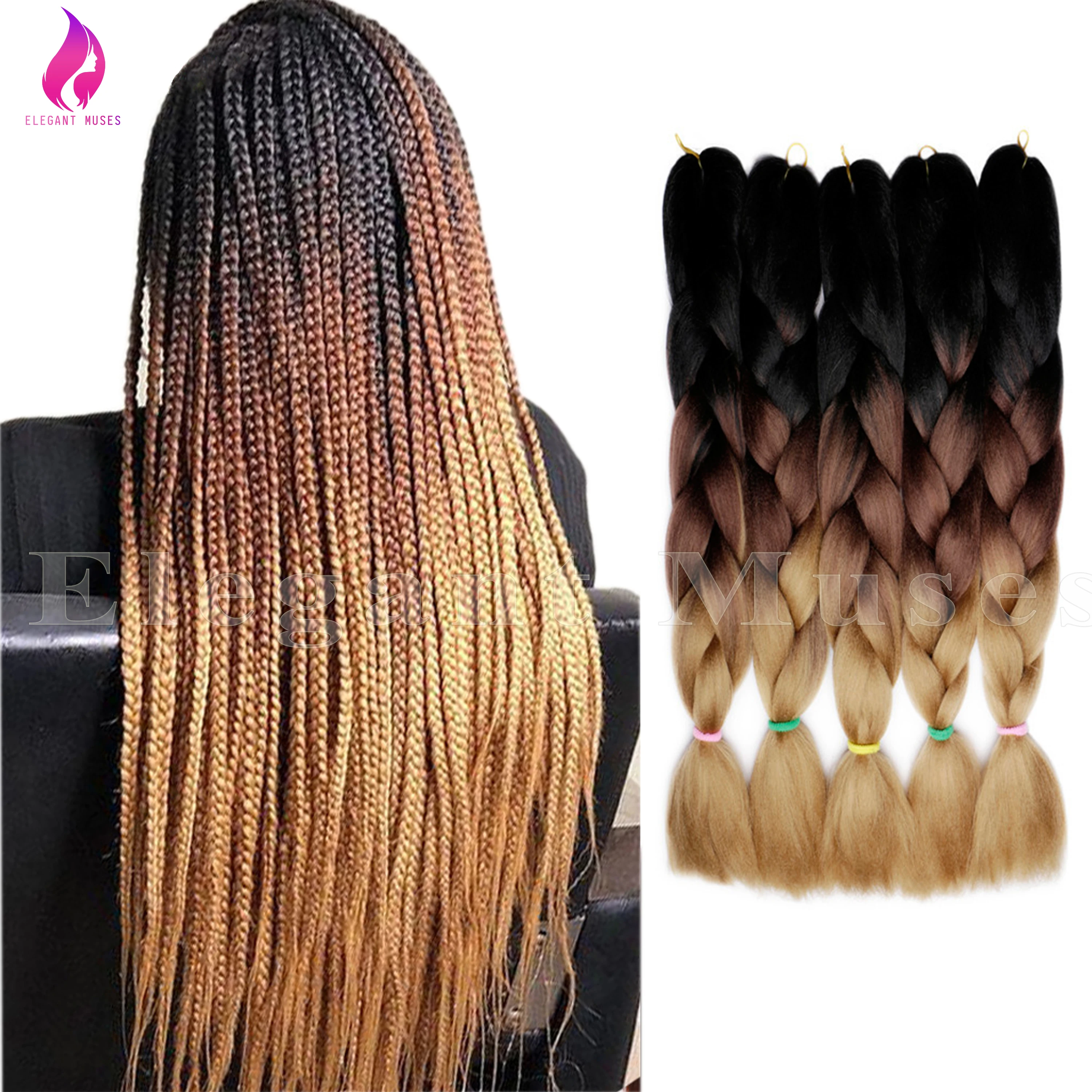 

wholesale 3 tone ombre x pression extensions crochet braid hair box jumbo braids Synthetic Braiding Hair, Pure color, ombre color