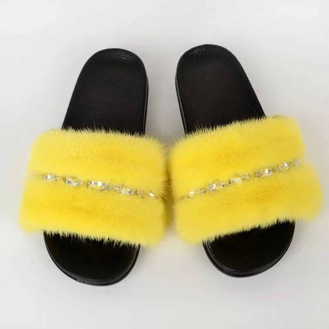 

Comfortable Wholesale Indoor Colorful Mink Hair Rhinestone Women's Luxury Mink Fur Slippers, Customized color