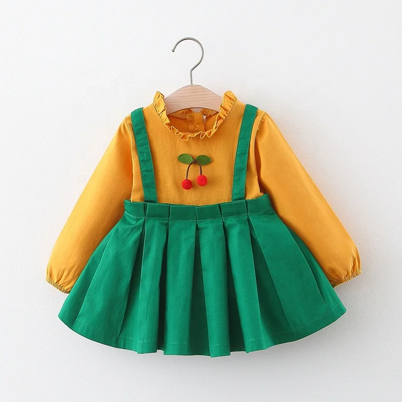 

B51877A Spring new style baby girls fashion ruffled collar casual dress, Pink/green