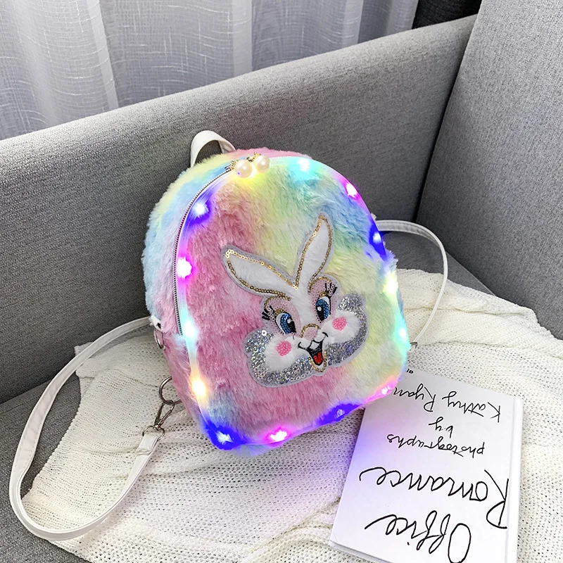 

custom logo autumn and winter cartoon rabbit luminous led women backpack, Picture