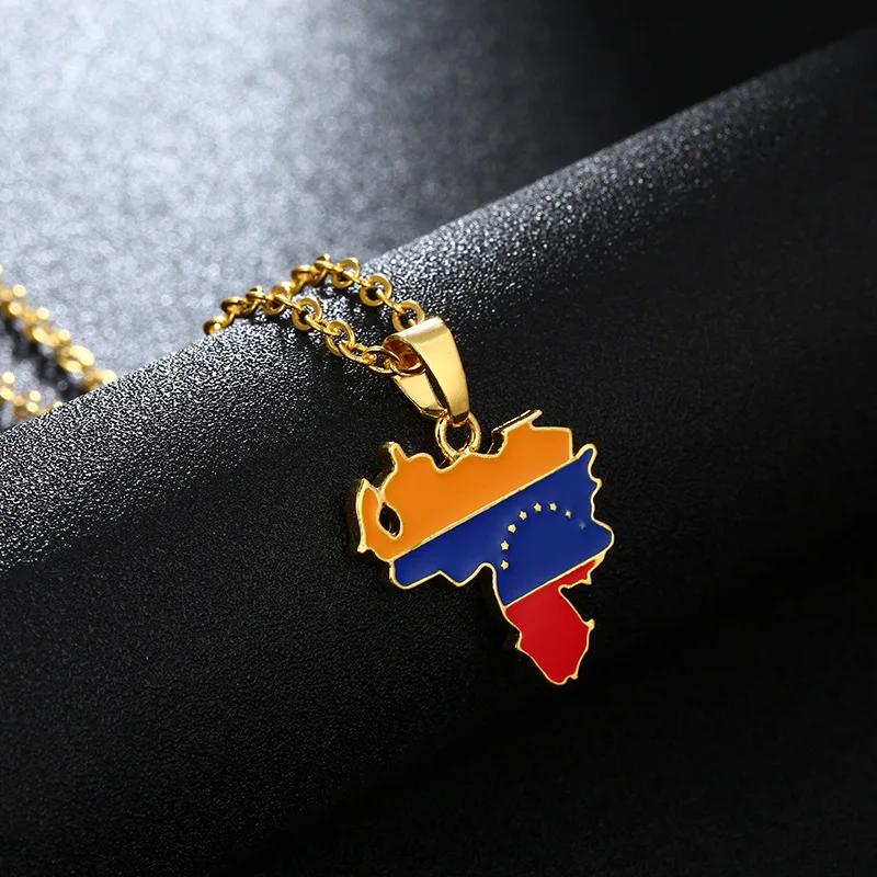 SWAOOS Venezuela Map Flag Pendant Necklace Trendy Venezuelan Map Chain Jewelry