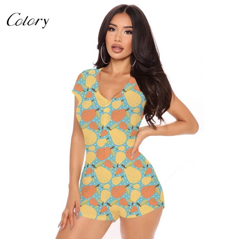 

Colory Satin Pajama Set Shorts Cotton Women Sexy Bodysuits, Picture shows