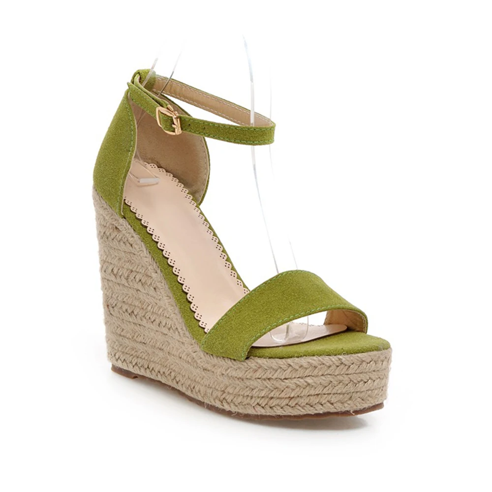 

Summer 2021 Plus 43 Women Sandals Open Toe Platform Wedges Sandals Comfort Fish Mouth Weave Causal High Heels, Pink / black/ green