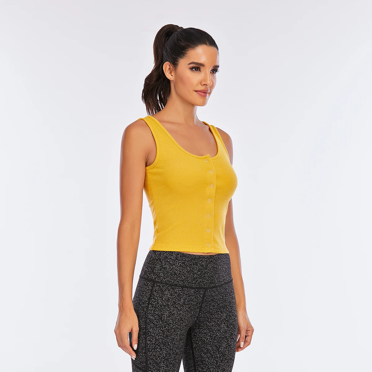 

Fitness Girls Yellow Crop Tops for Women Sleeveless Gym Wear Sports Clothing, Any color available