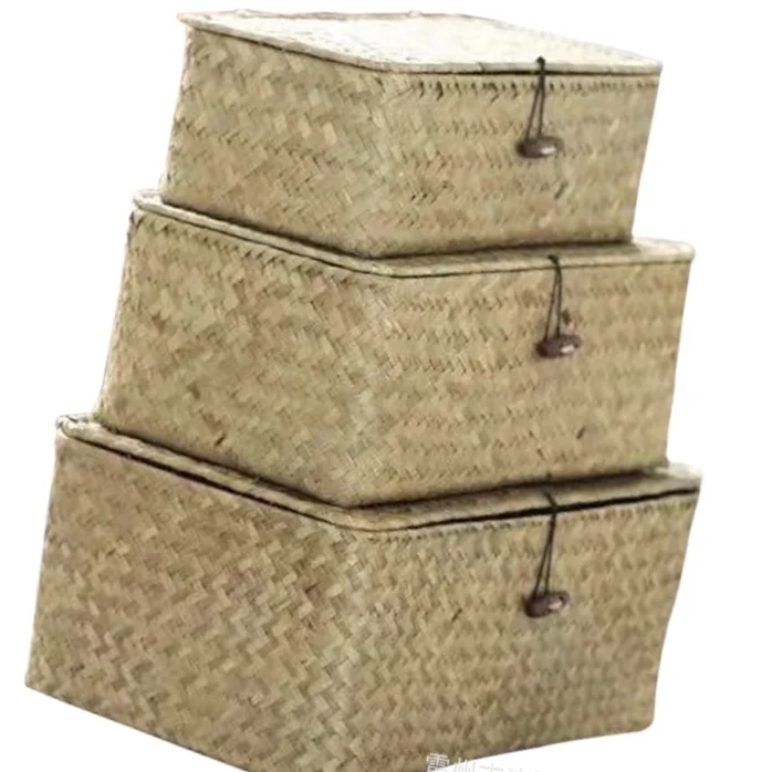 

Handmade Seagrass Woven Storage Box Finishing Basket Seaweed Bathroom Cosmetic, Customized color