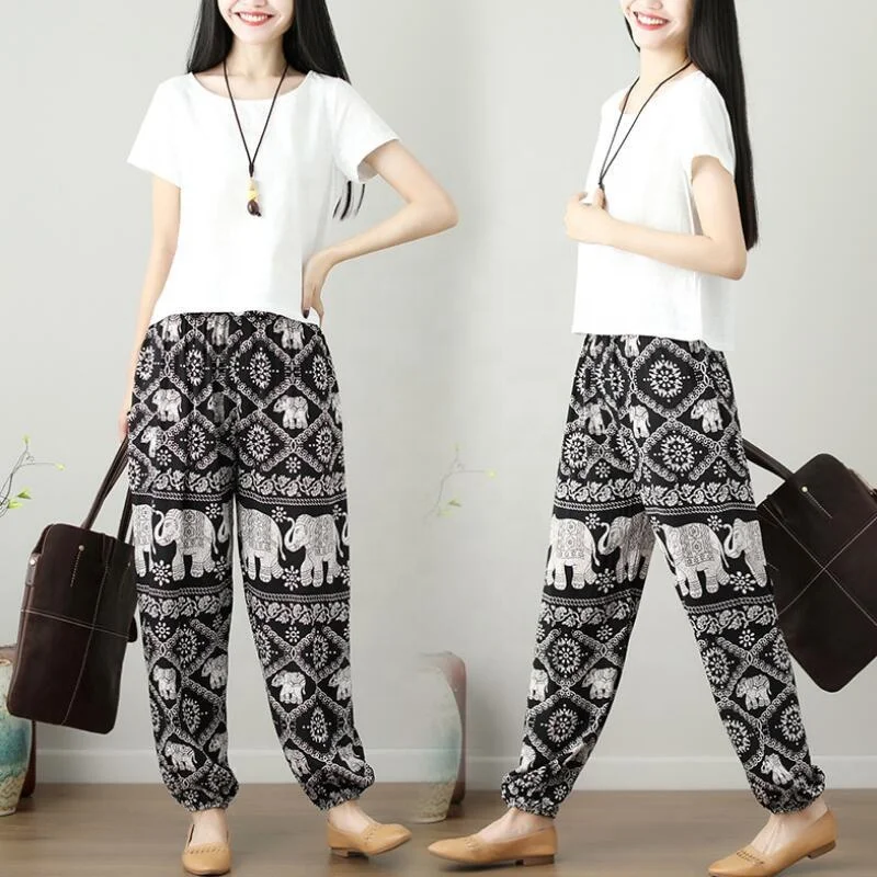 

Wholesale cotton elephant pants thailand for womens pantalettes trousers with pockets Slacks beach pants baggy pants, 35 colors