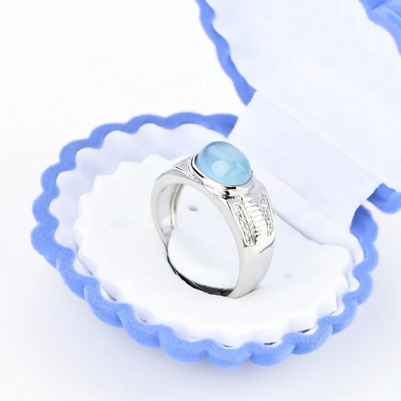 

Amazon Hot sale 925 Sterling Silver Natural Aquamarine Crystal Gemstone Ajustable Ring Band For Men or Women