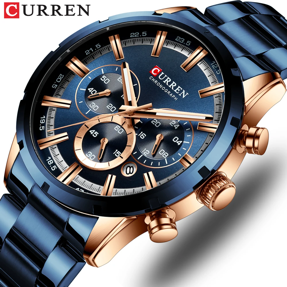 

CURREN 8355 Fashion Mens Watches Stainless Steel Top Brand Luxury Sports Chronograph Quartz Watch Men Relogio Masculino, 5 colors