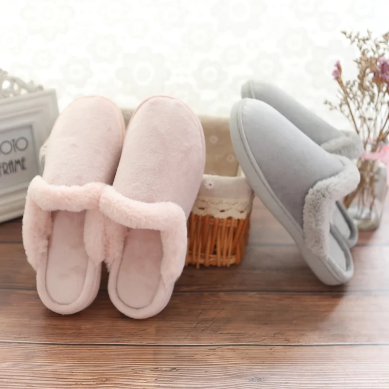 

Wholesale Casual Slip On Cozy Soft Winter Bed Room Home Slippers for Adults, Grey,pink,can be customized