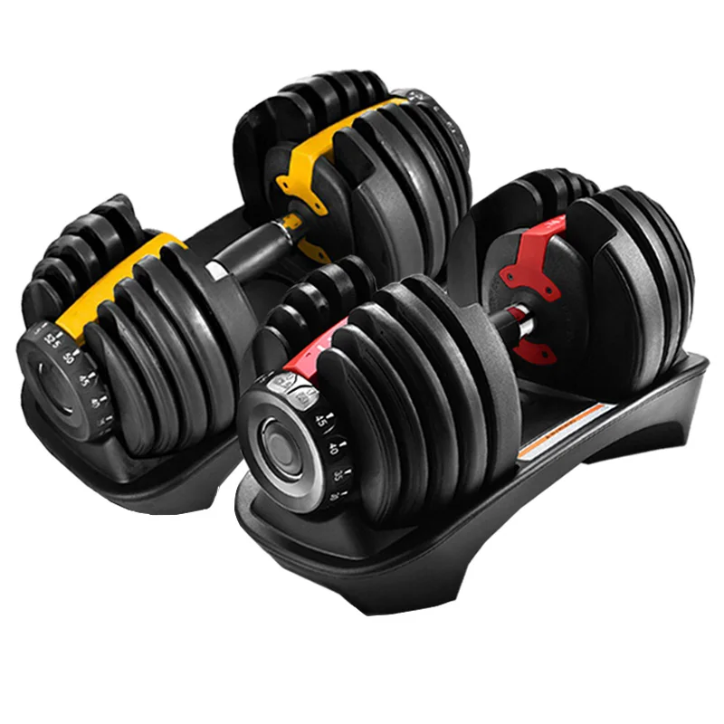 

IN STOCK Adjustable Dropshipping multi-function 52.5LB/ 24KG 90LB/40KG dumbbell set, Red/yellow