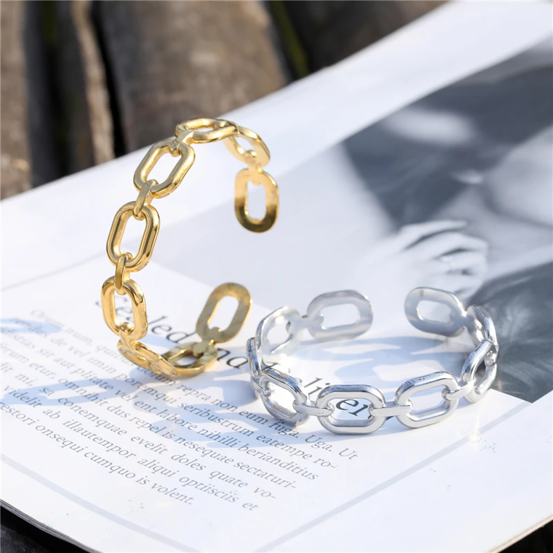 

12MM New Fashion Punk Vintage Cuff Bracelet for Women Men Stainless Steel Open C Sharp Coffee Bean Chain Bangles & Bracelets