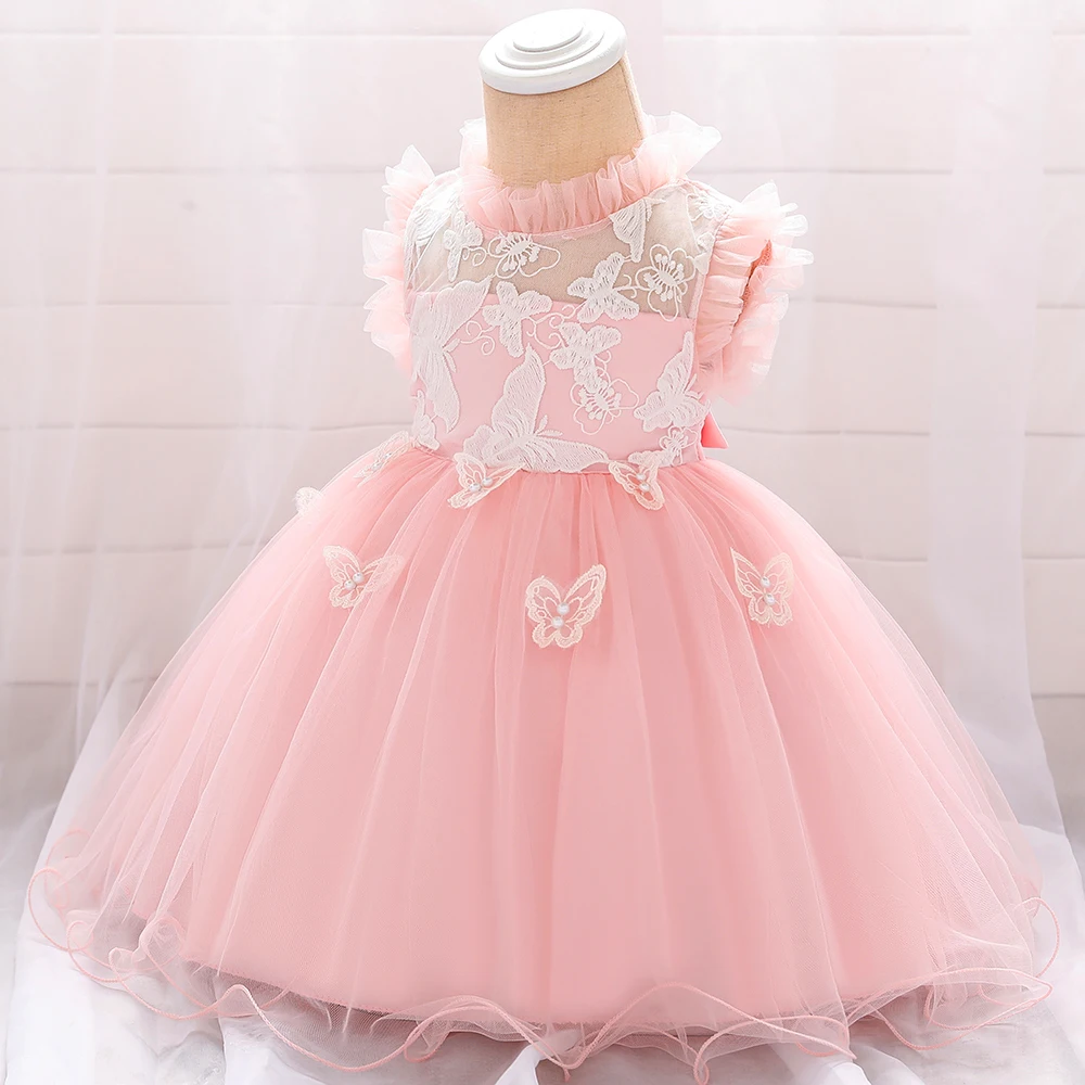 

Wholesale Toddler Round Neck Flower Girl Princess Baptism Dresses New Fashion Children Kids Baby Dress L1910XZ, Purple,pink,yellow ,sky blue