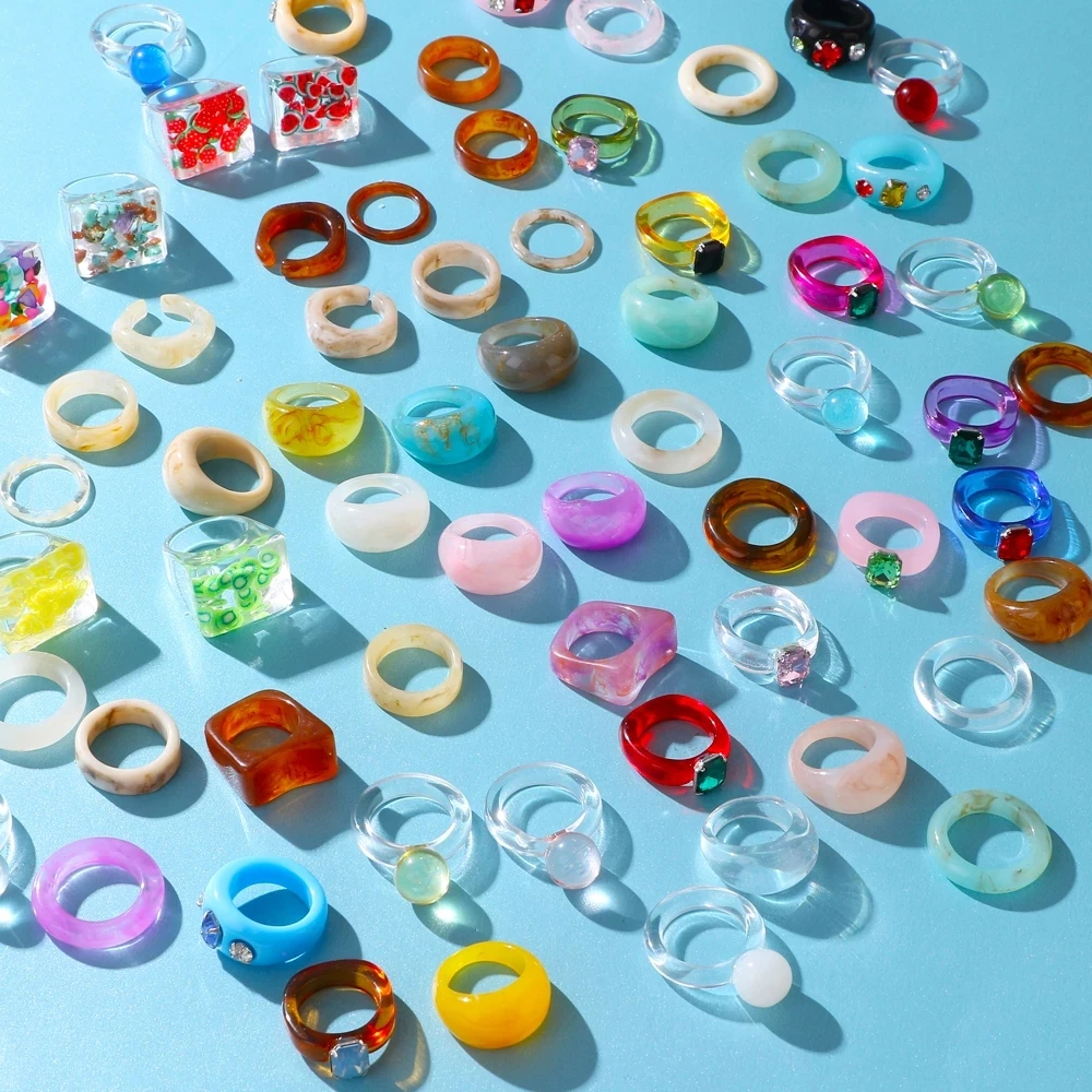 

Wholesale 2021 Fashion Best Selling Colorful Crystal Acrylic Ring Zircon Resin Link Rings Jewelry Women