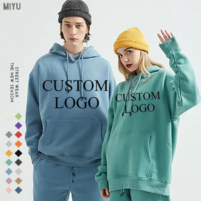 

MIYU 2021 Fall Couple 330 gsm Organic Cotton Hoodie Pullover Sweatshirt Custom Embroidered Printed Essential Hoodies