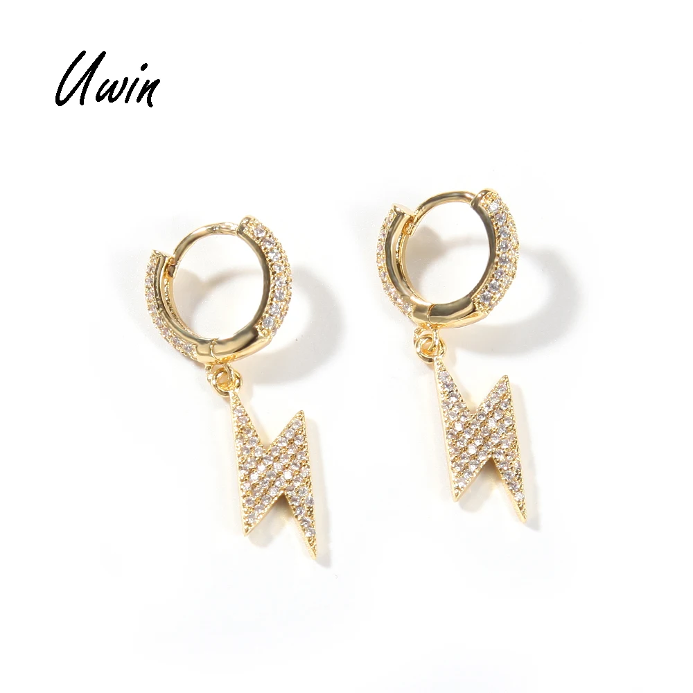 

UWIN Minimalist Lightning Bolt Earrings Cubic Zirconia Earrings Hip Hop Dangle Drop CZ Earrings Fashion Jewelry For Women