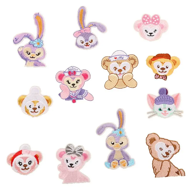 

Iron on Embroidered Cute Cartoon Animal Rabbit Monkey Set Patches for Kids Clothing