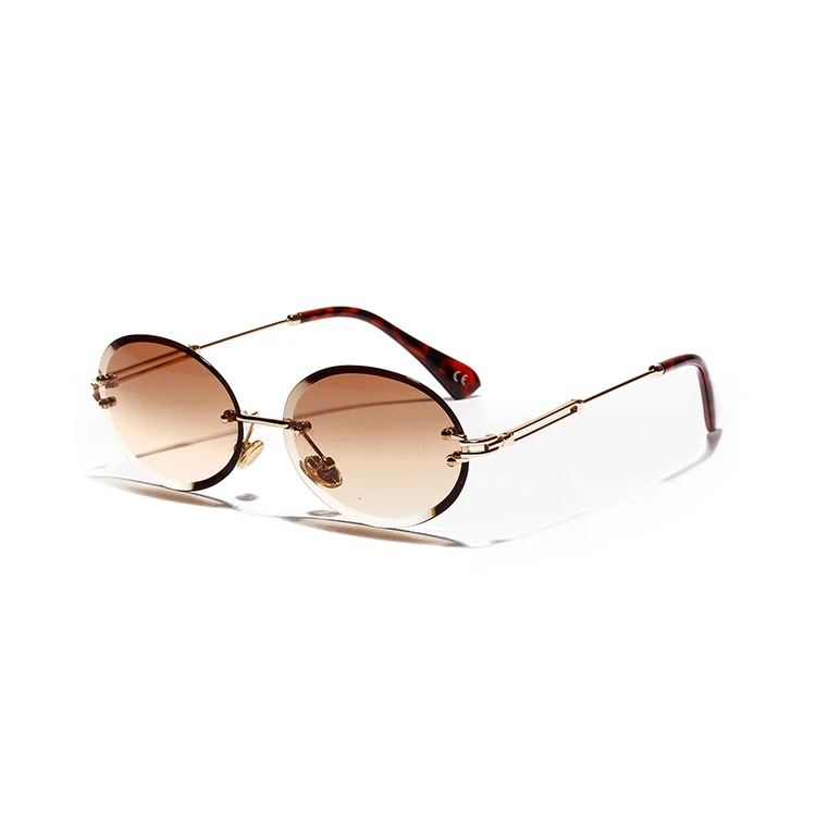 

Retro Oval Crystal Textured Eye Glasses Women'S Diamond Cut Rimless Frames Vintage Oval Sunglasses For Women