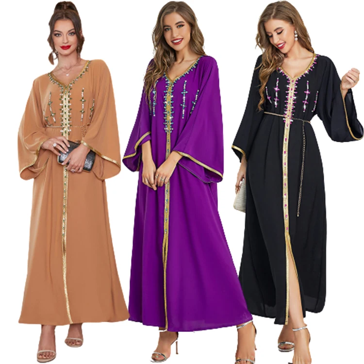 

2261 Kuwii Best selling Eid caftan moroccan kaftans dubai abaya Hand stitched diamond dubai travel dress Oman Saudi abaya, As photo shows