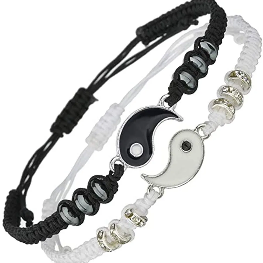 

Best Friend Bracelets for 2 Matching Yin Yang Adjustable Cord Bracelet for Bff Friendship Relationship Boyfriend Girlfriend Gift