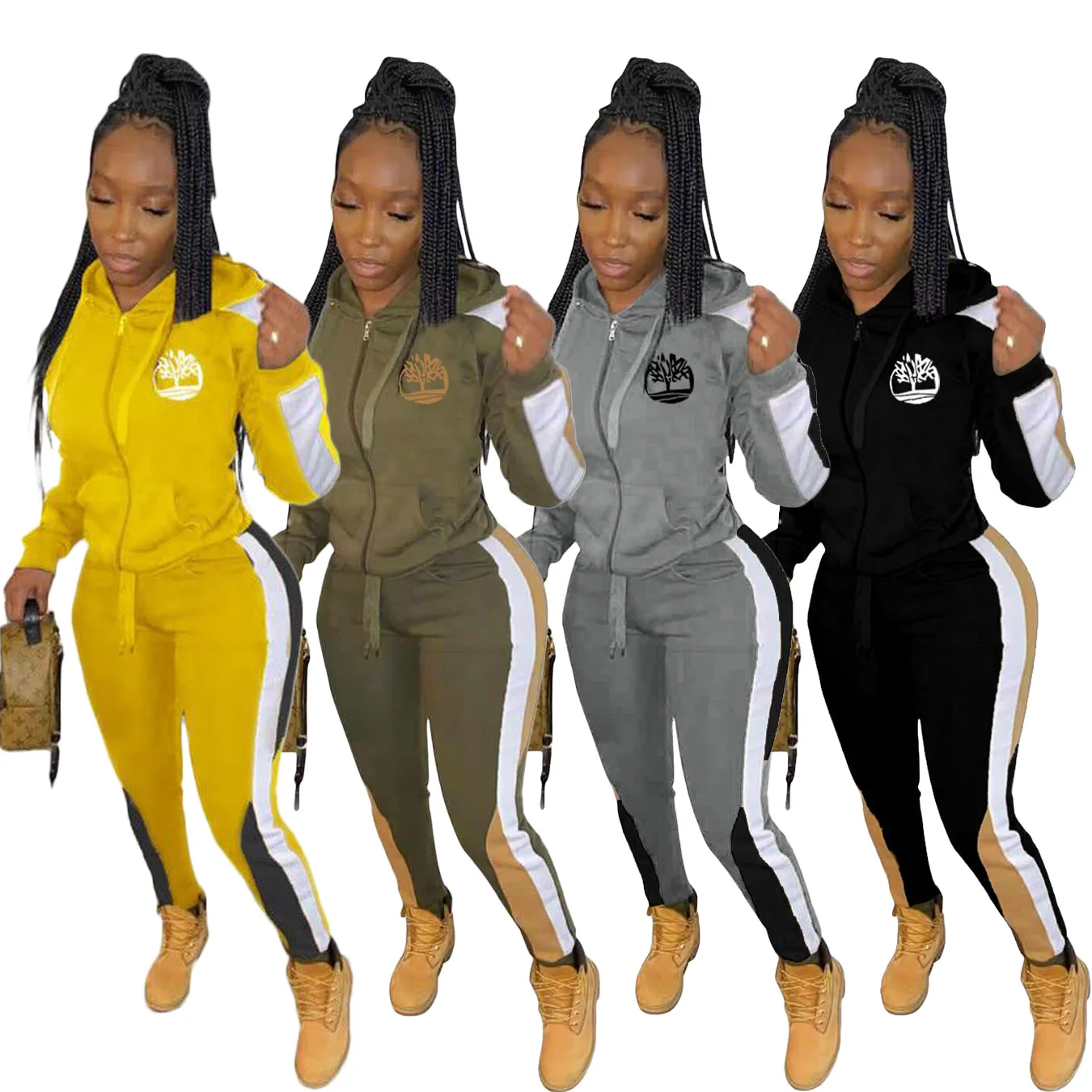 

Women Solid Color Long Sleeve Zipper Tracksuit Sweat Sets Suit 2 Piece Set Women Sweat suit Outfits Track Suit, As shown in the figure