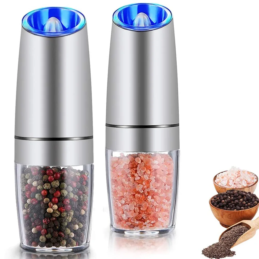 

2 Pack Porcelain Grinding Core Electric Automatic Mill Pepper and Salt Grinder LED Light Pepper Spice Grain Mills