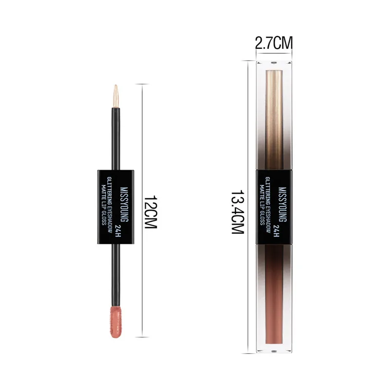 

missyoung 2 in 1 pearlescent eye shadow and matte non-stick cup lip gloss long lasting waterproof velvety matte lipstick, Multi-colored