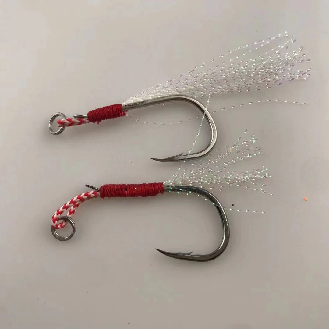 

8007 Luminous saltwater big fishing jig hooks japan circle slow jigging hook jig assist hook, Silvery ,customizable