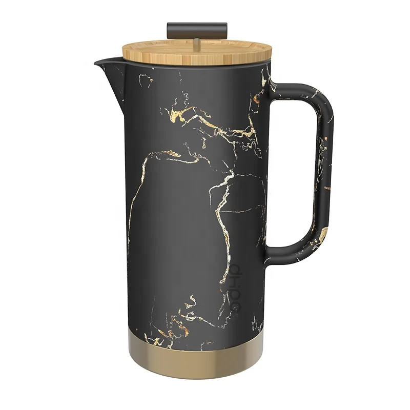 

800ml Lead & Cadmium-free porcelain gold marble coffee press french with 304 SLS filter and bamboo lid