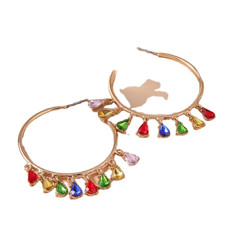 

Obei Jewelry 18K Gold Plated Hoop Earrings Multi Color Crystal Tear Drop Charm Hoop Earrings Trendy Design Sparkly Jewelry Party, Multi color crystal earrings